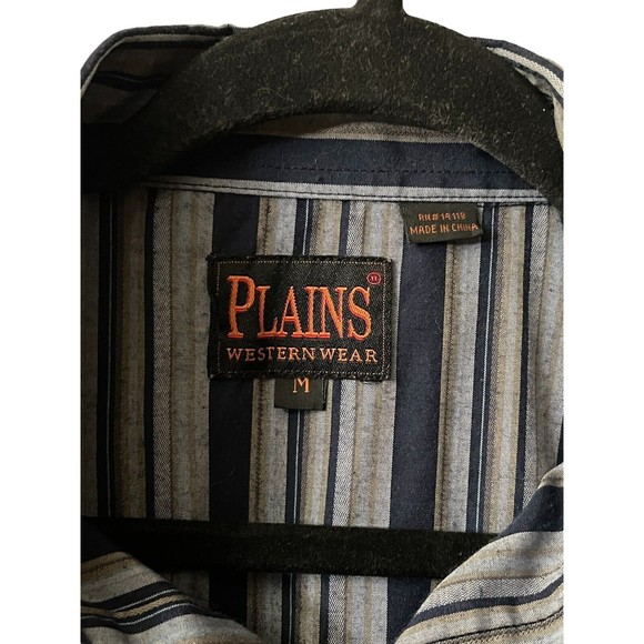 Plains Western Ware Shirt Pearl Snap Brush Popper Long Sleeve Men's Medium Blue - Picture 8 of 9